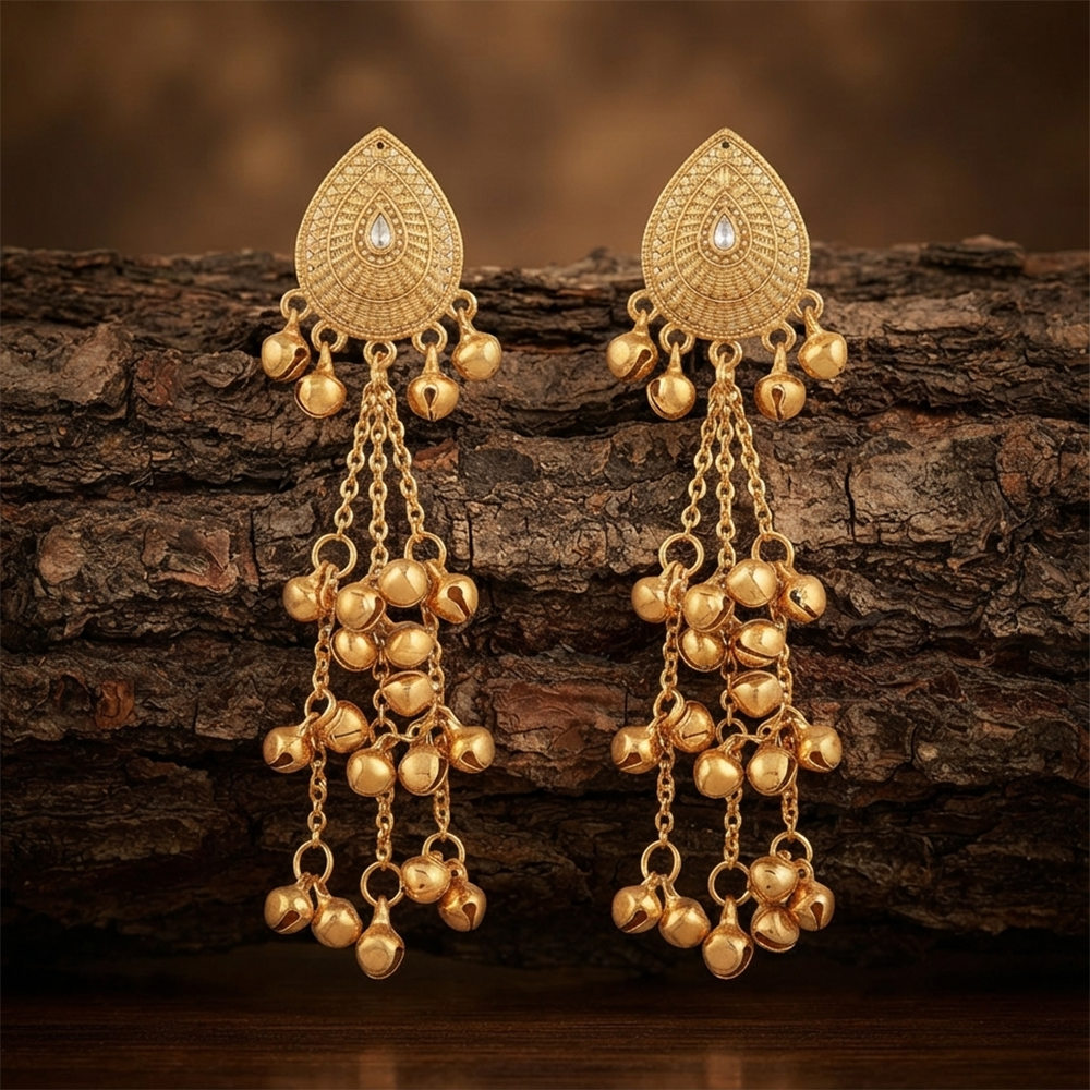 The99Jewel Trendy Kashmiri Mehndi Plated Ghungroo Earrings for Women