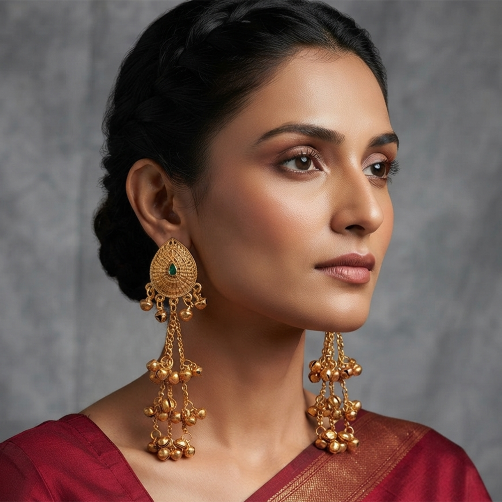 The99Jewel Trendy Kashmiri Gold Plated Ghungroo Earrings for Women