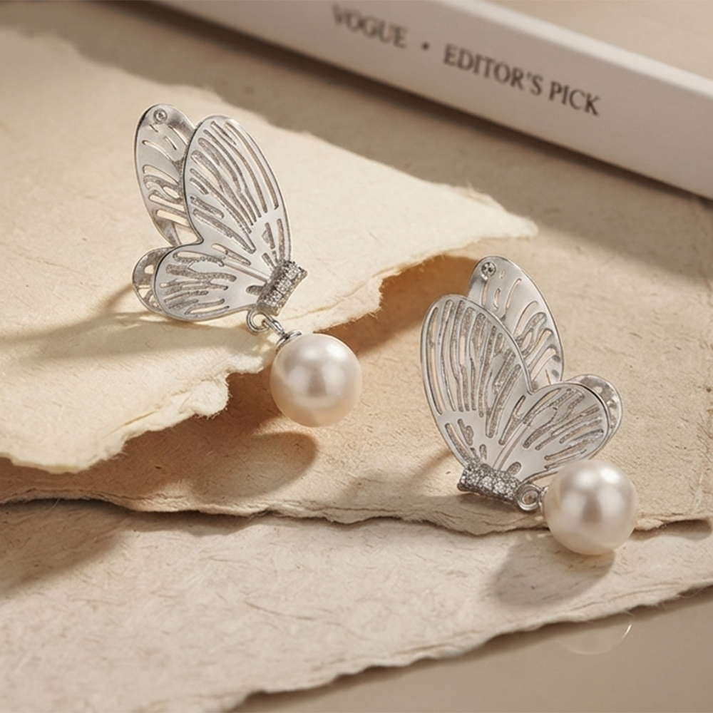 The99Jewel Beautiful Butterfly Shape Pearl Drop Earrings for Women Classic Ethnic & Party Wear