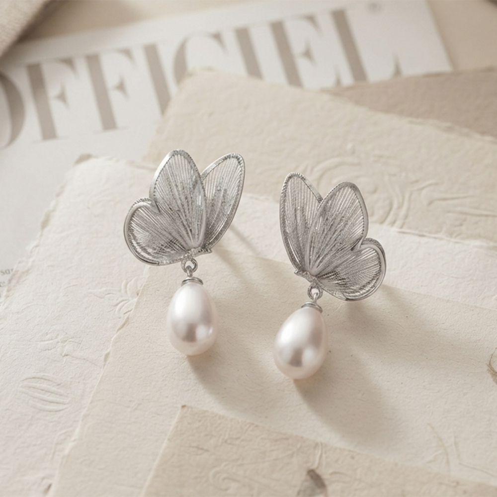 The99Jewel Beautiful Butterfly Shape Pearl Drop Earrings for Women Classic Ethnic & Party Wear