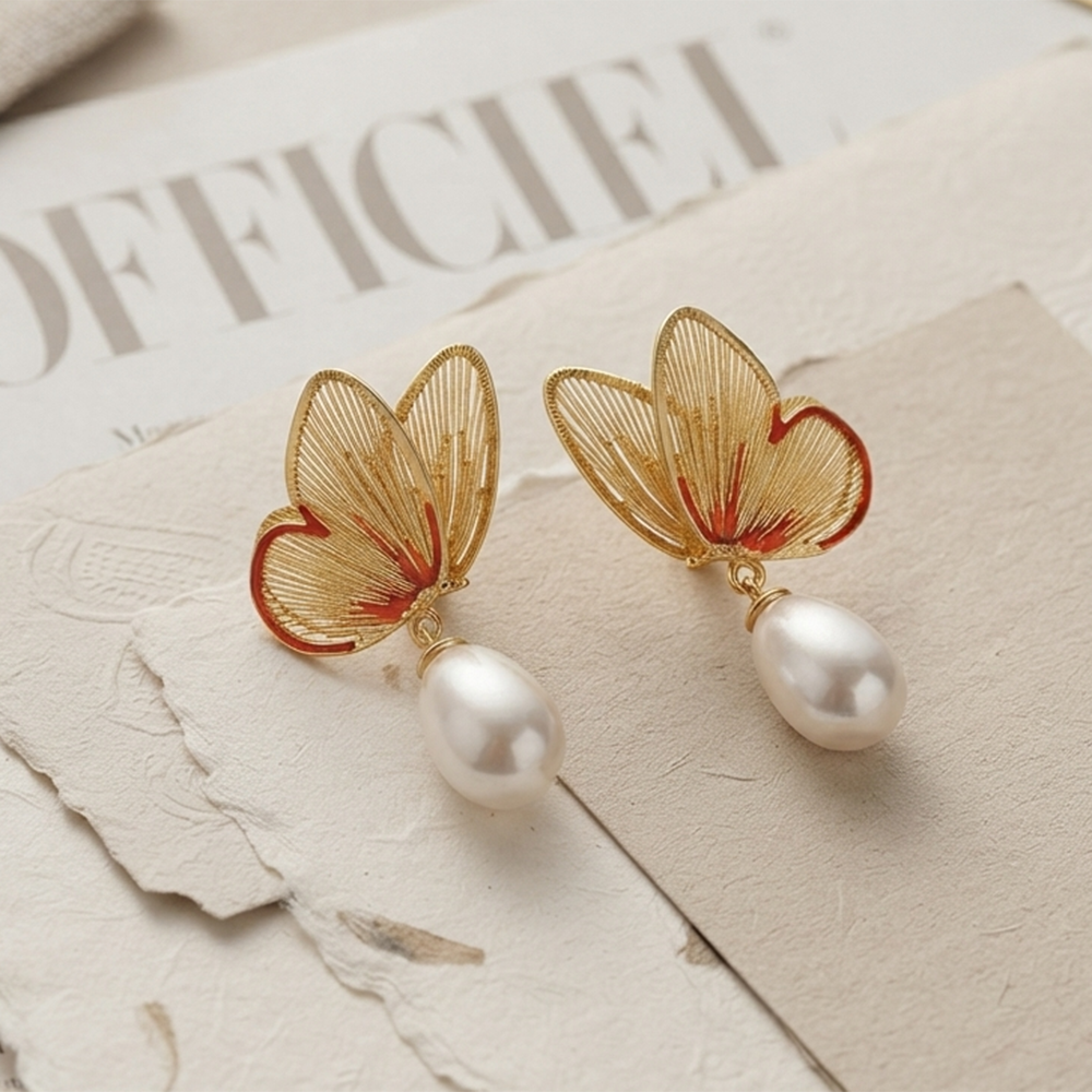 The99Jewel Beautiful Butterfly Shape Pearl Drop Earrings for Women Classic Ethnic & Party Wear