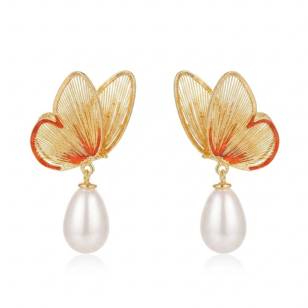 The99Jewel Beautiful Butterfly Shape Pearl Drop Earrings for Women Classic Ethnic & Party Wear