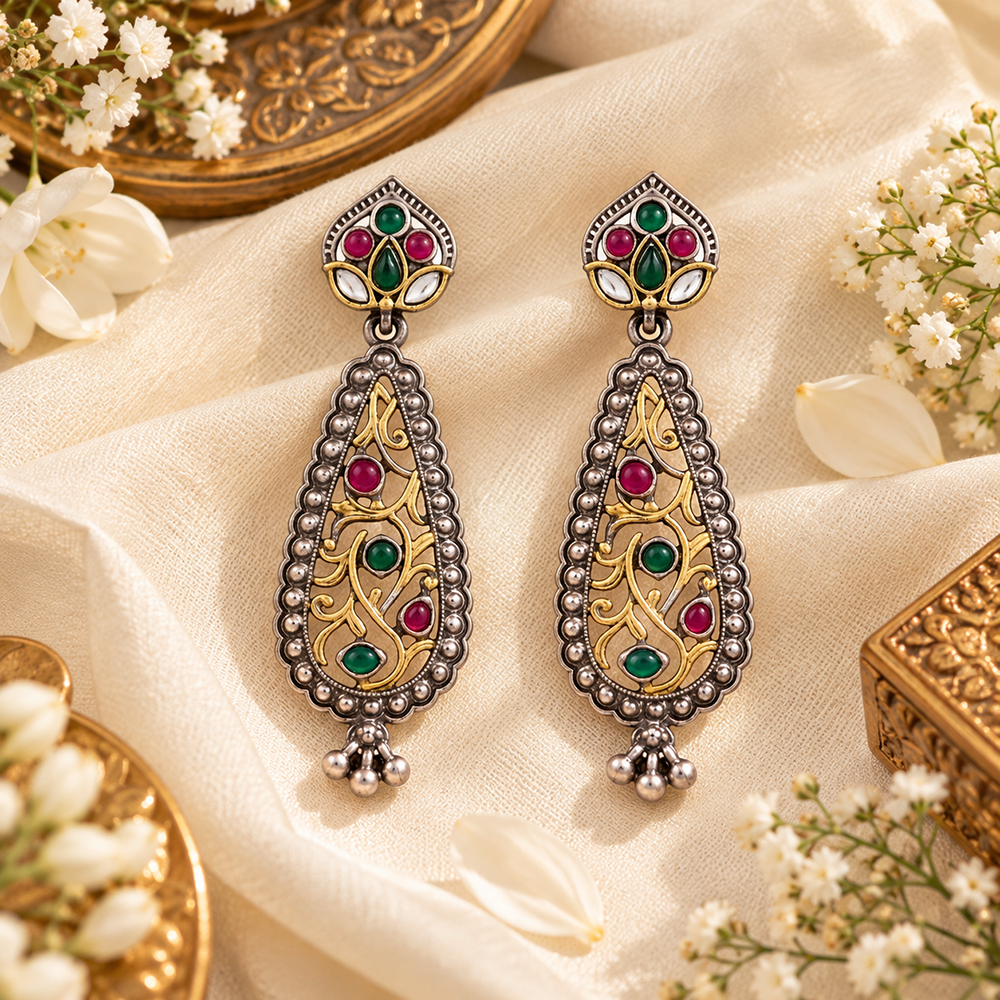 The99Jewel Trendy 2 Tone Dangler Earrings for Women | Modern Statement Jewellery for Party & Festive Wear