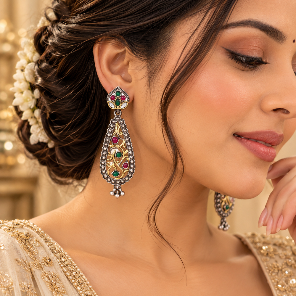 The99Jewel Trendy 2 Tone Dangler Earrings for Women | Modern Statement Jewellery for Party & Festive Wear
