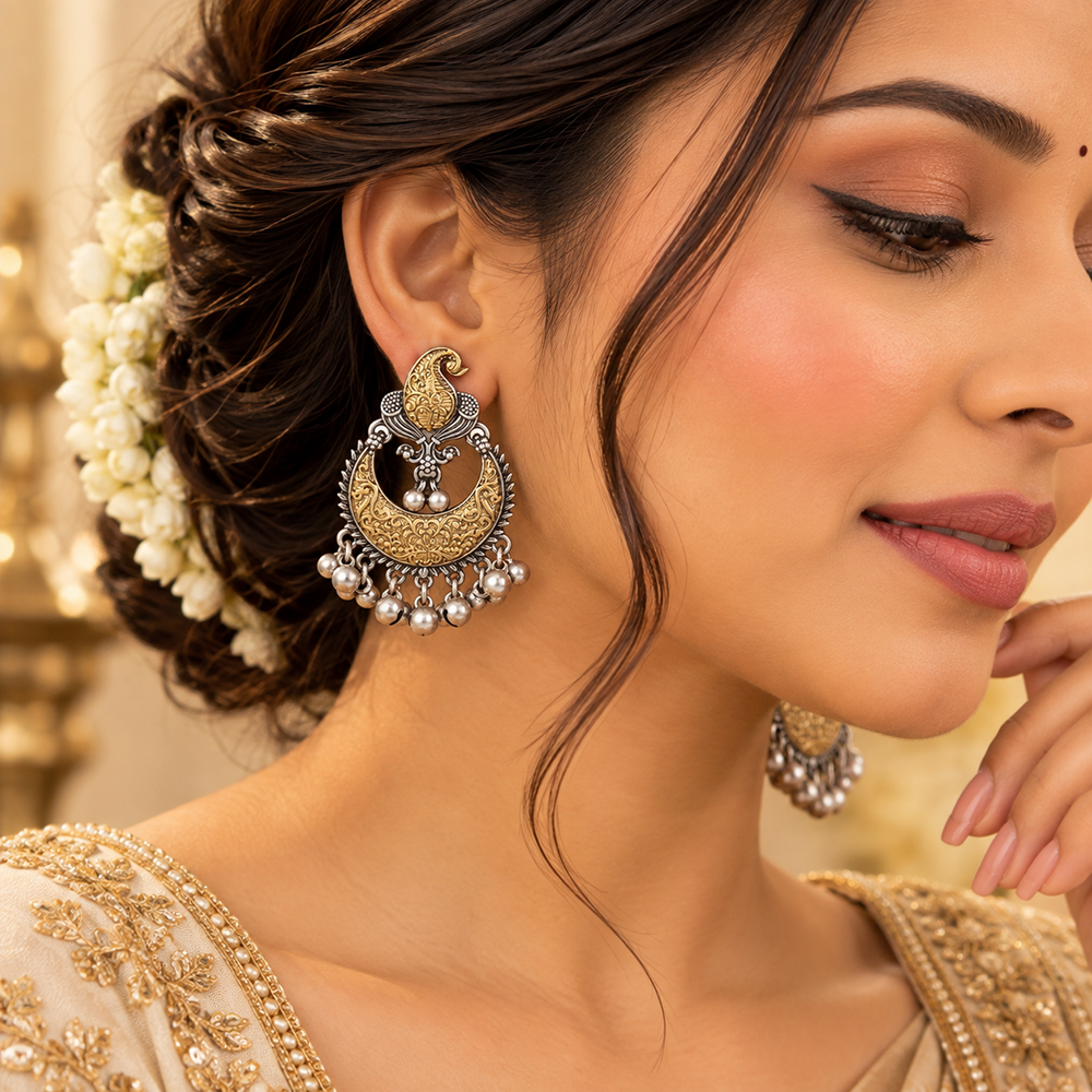 The99Jewel Trendy 2 Tone Dangler Earrings for Women | Modern Statement Jewellery for Party & Festive Wear