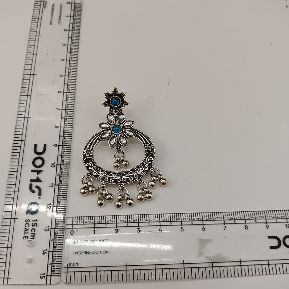 The99Jewel Designer Ethnic Earrings for Women | Oxidised Pota Stone and Ghungroo Drop Style