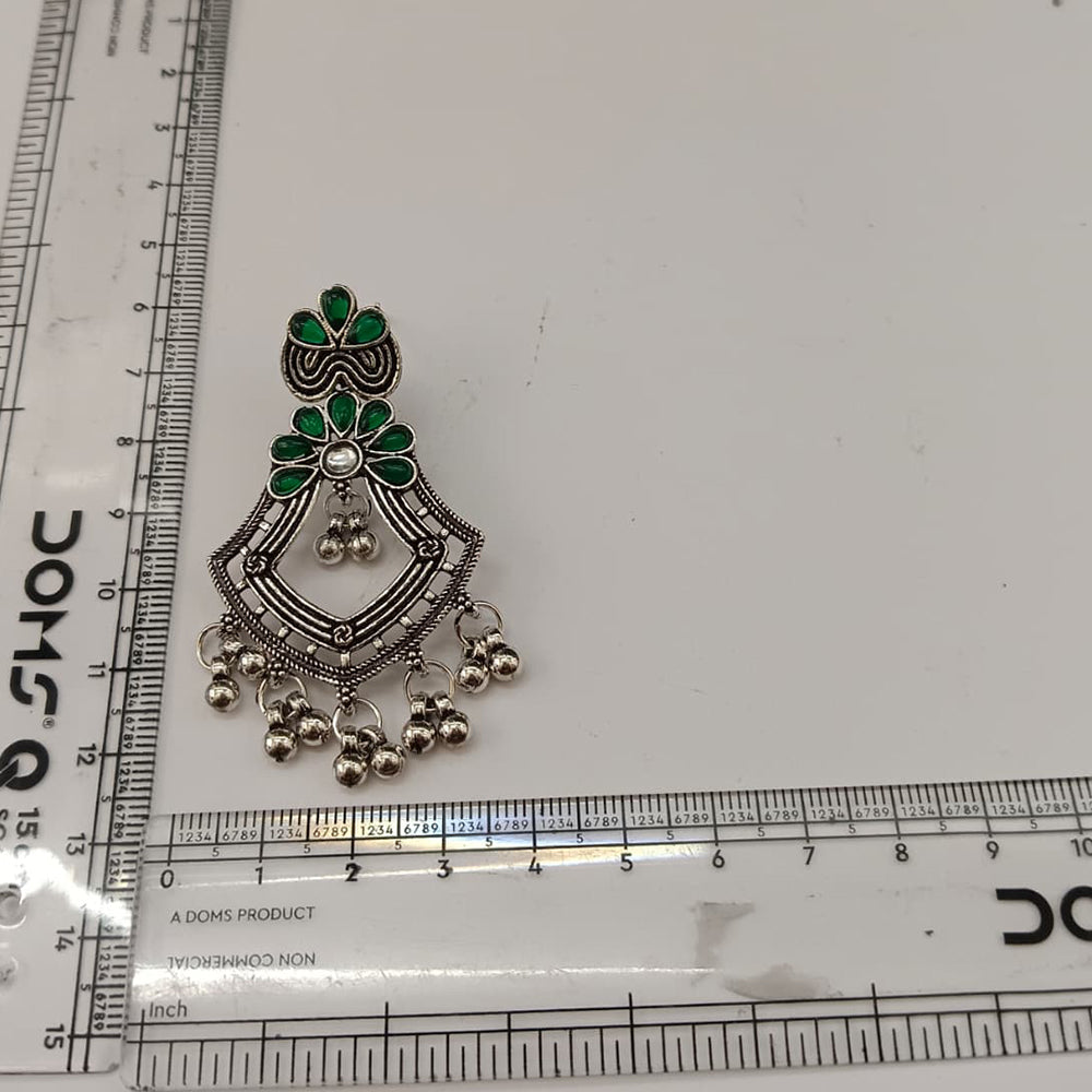 The99Jewel Traditional Oxidised Pota Stone Earrings with Ghungroo Detailing | Ethnic Jewellery