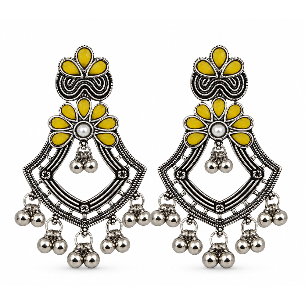 The99Jewel Traditional Oxidised Pota Stone Earrings with Ghungroo Detailing | Ethnic Jewellery