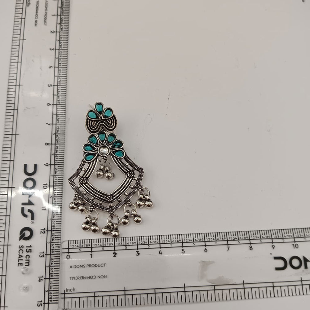 The99Jewel Traditional Oxidised Pota Stone Earrings with Ghungroo Detailing | Ethnic Jewellery
