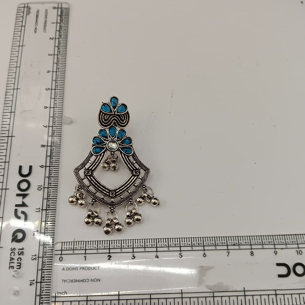 The99Jewel Traditional Oxidised Pota Stone Earrings with Ghungroo Detailing | Ethnic Jewellery