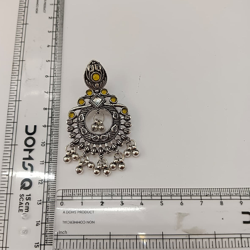 The99Jewel Oxidised Plated Pota Stone Dangler Earrings with Ghungroo Drops for Women