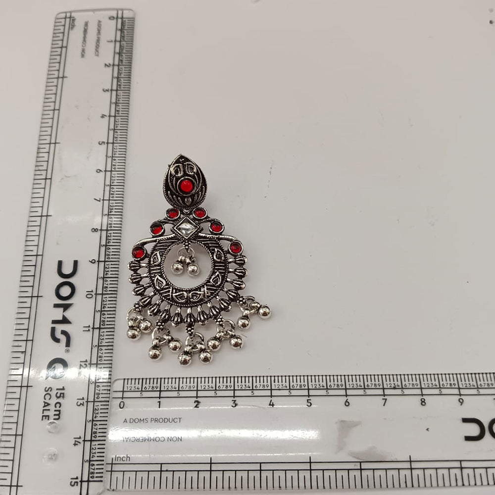 The99Jewel Oxidised Plated Pota Stone Dangler Earrings with Ghungroo Drops for Women