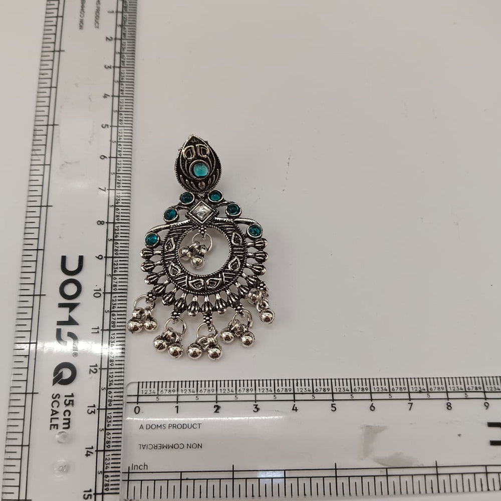 The99Jewel Oxidised Plated Pota Stone Dangler Earrings with Ghungroo Drops for Women