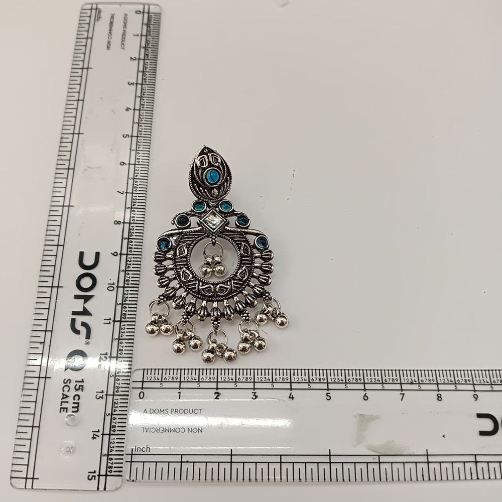The99Jewel Oxidised Plated Pota Stone Dangler Earrings with Ghungroo Drops for Women