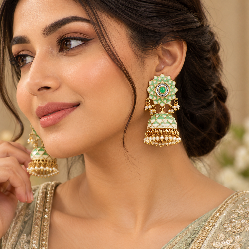The99Jewel Designer Festive Meenakari Jhumka Earrings