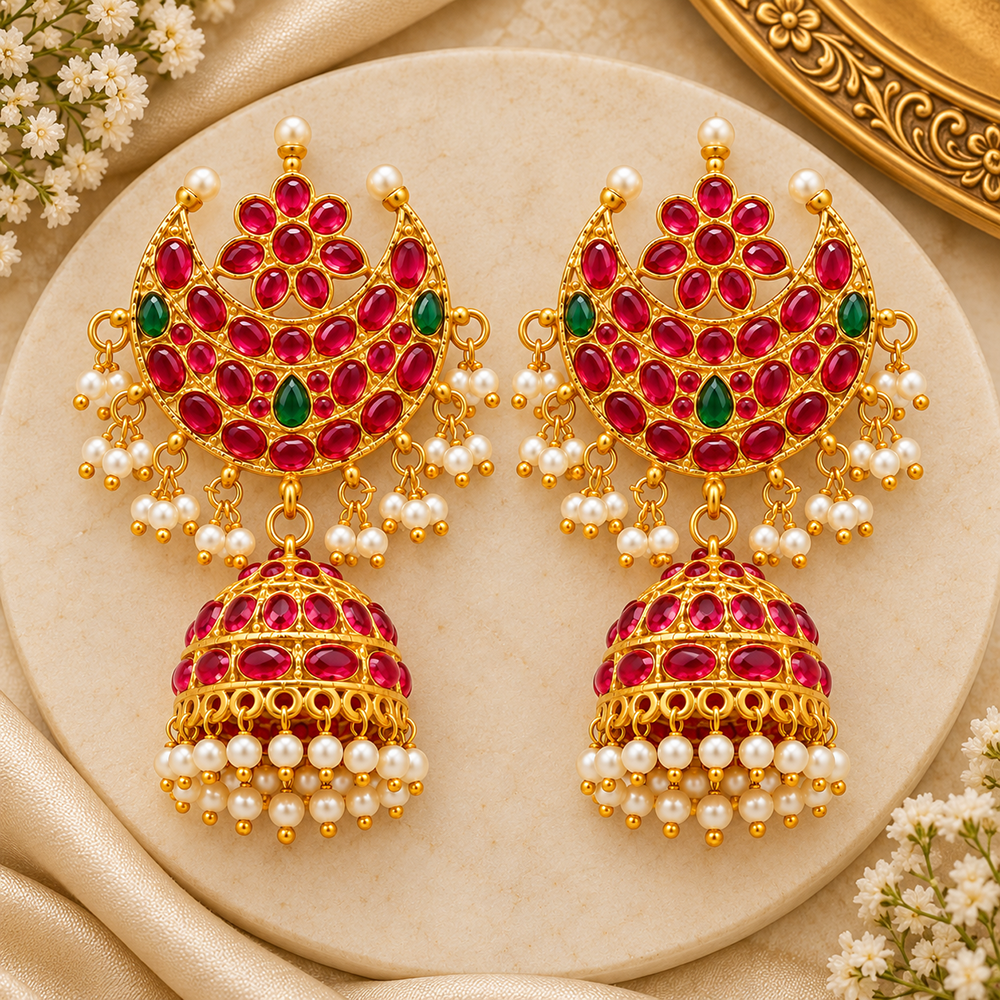 The99Jewel Designer Festive Pota Stone Jhumka Earrings