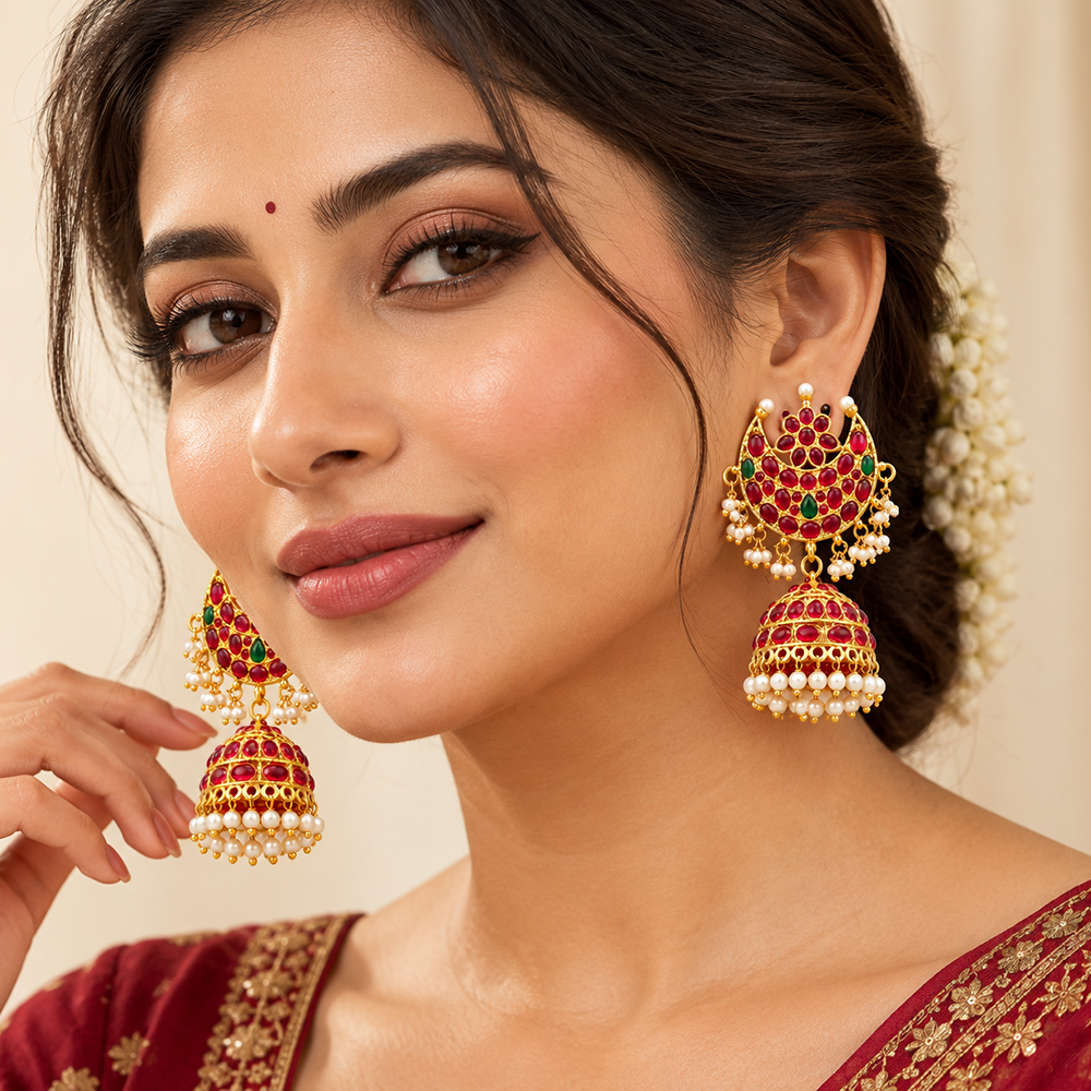 The99Jewel Designer Festive Pota Stone Jhumka Earrings