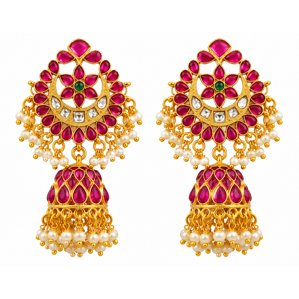 The99Jewel Designer Festive Pota Stone Jhumka Earrings