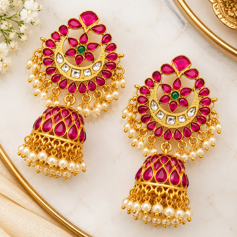 The99Jewel Designer Festive Pota Stone Jhumka Earrings