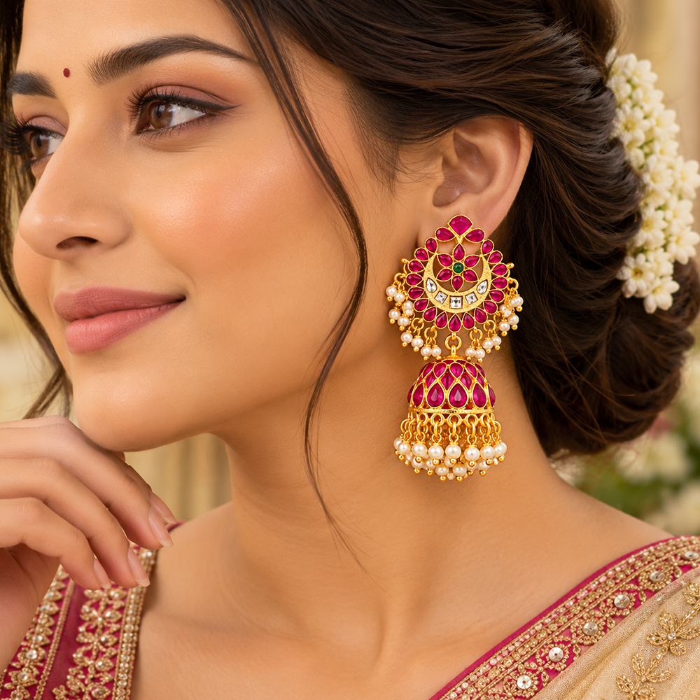 The99Jewel Designer Festive Pota Stone Jhumka Earrings