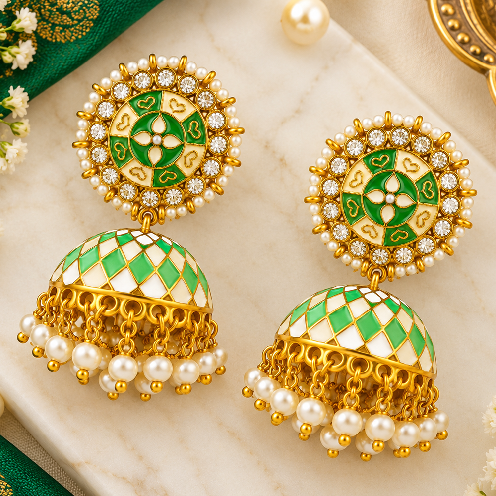 The99Jewel Designer Festive Meenakari Jhumka Earrings