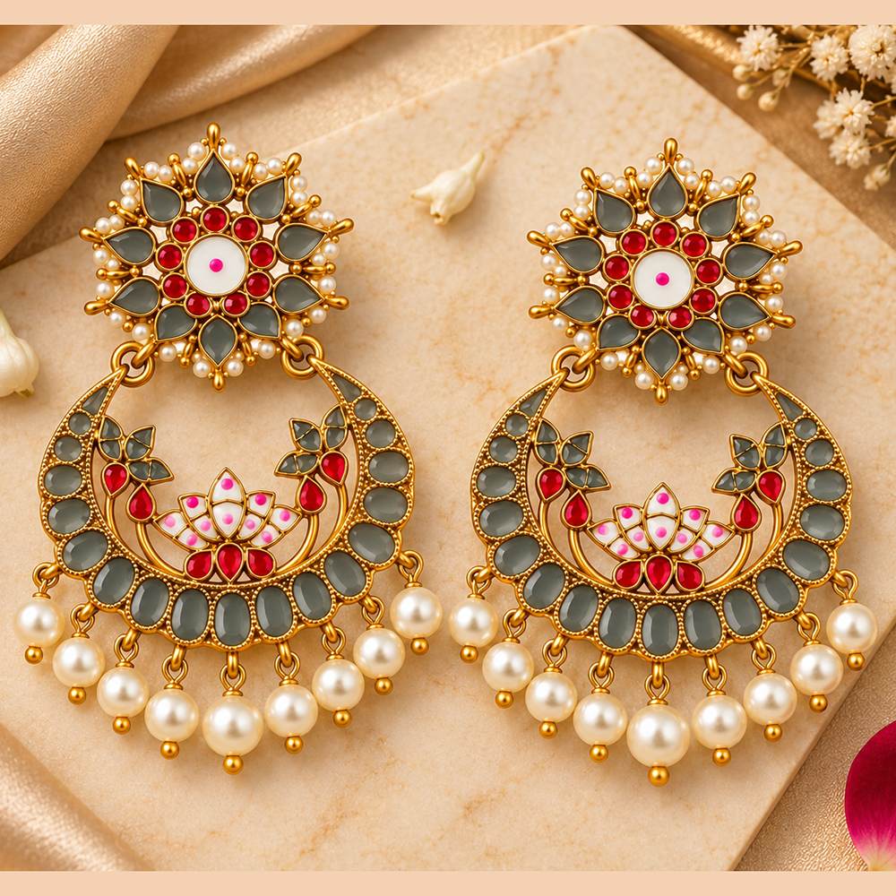 The99Jewel Designer Festive Pota Stone Dangler Earrings