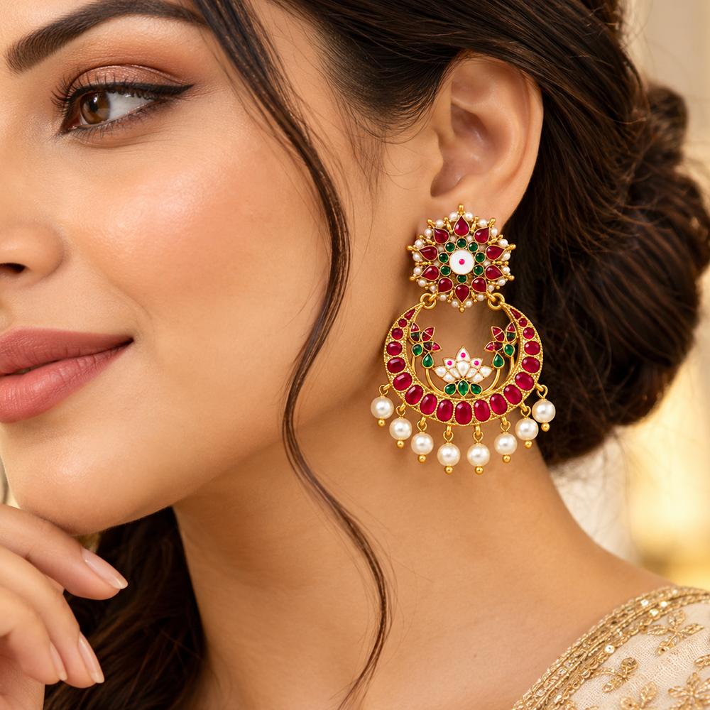 The99Jewel Designer Festive Pota Stone Dangler Earrings