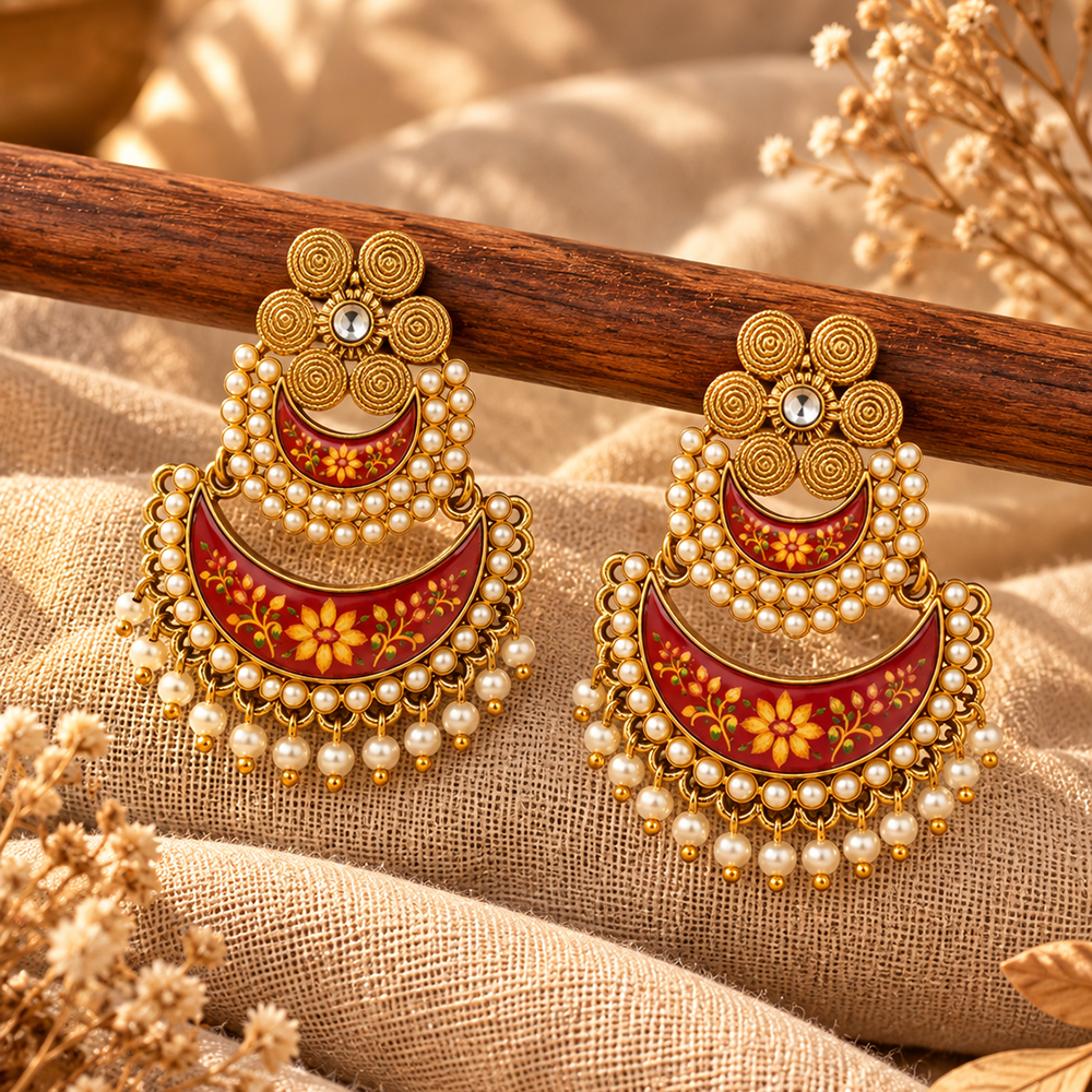 The99Jewel Elegant Kundan Stone Dangler Earrings with Pearl Drops | Traditional Indian Jewellery