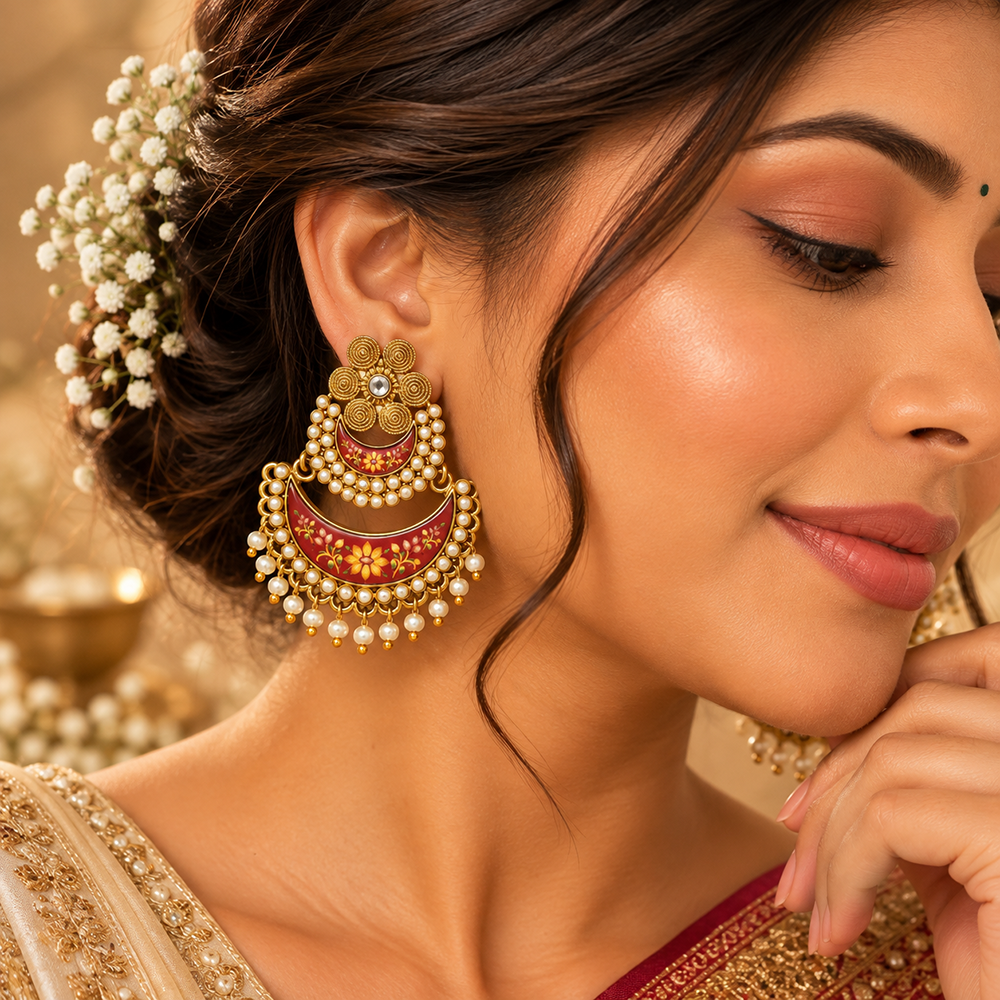 The99Jewel Elegant Kundan Stone Dangler Earrings with Pearl Drops | Traditional Indian Jewellery