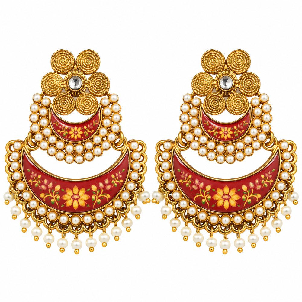 The99Jewel Elegant Kundan Stone Dangler Earrings with Pearl Drops | Traditional Indian Jewellery