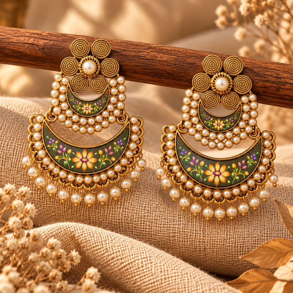 The99Jewel Elegant Kundan Stone Dangler Earrings with Pearl Drops | Traditional Indian Jewellery