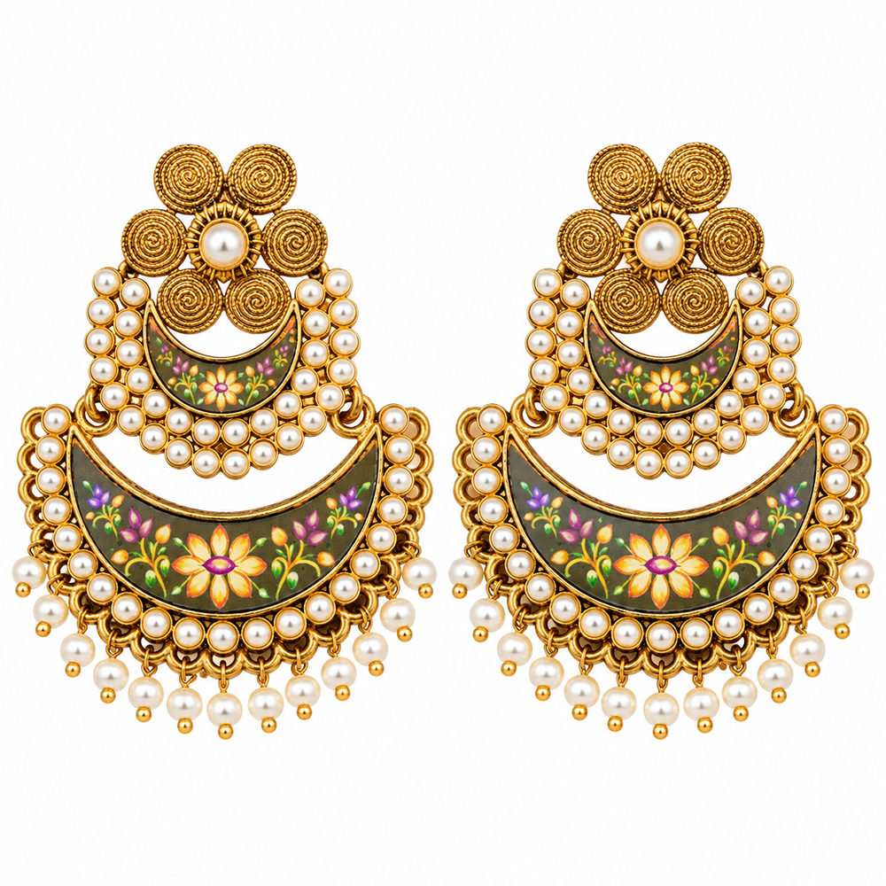 The99Jewel Elegant Kundan Stone Dangler Earrings with Pearl Drops | Traditional Indian Jewellery