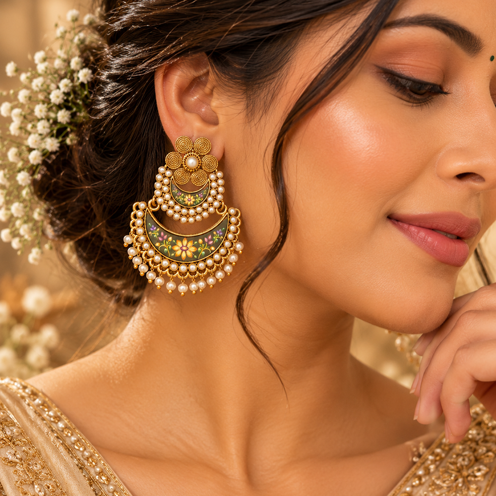 The99Jewel Elegant Kundan Stone Dangler Earrings with Pearl Drops | Traditional Indian Jewellery