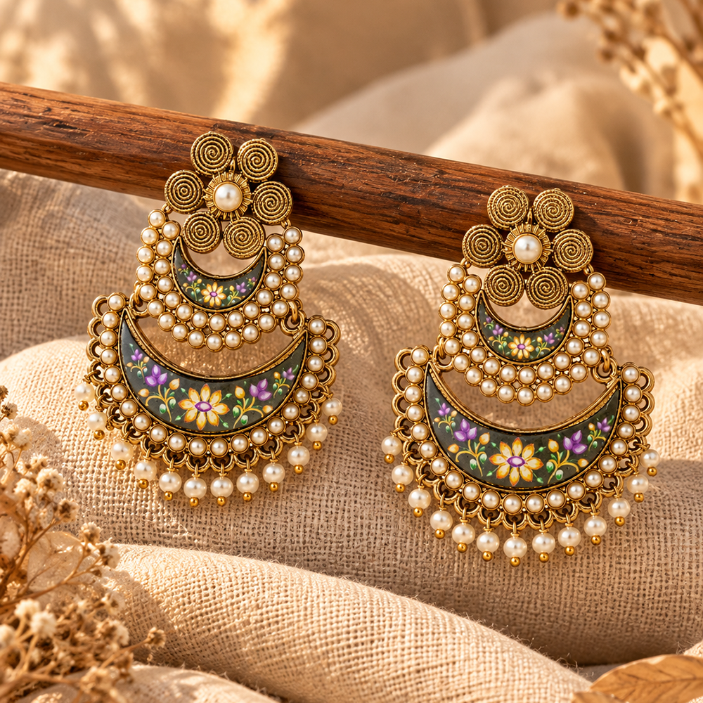 The99Jewel Elegant Kundan Stone Dangler Earrings with Pearl Drops | Traditional Indian Jewellery