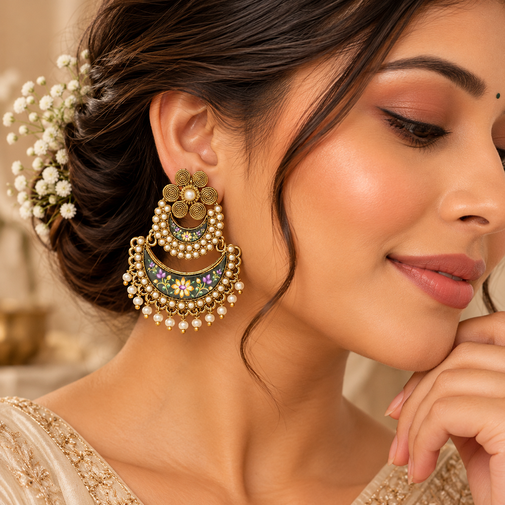 The99Jewel Elegant Kundan Stone Dangler Earrings with Pearl Drops | Traditional Indian Jewellery