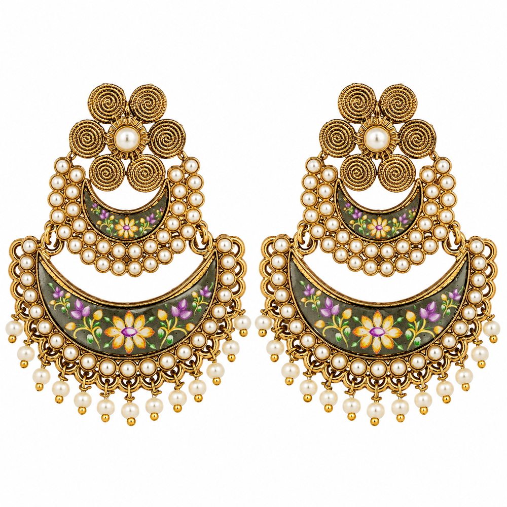 The99Jewel Elegant Kundan Stone Dangler Earrings with Pearl Drops | Traditional Indian Jewellery