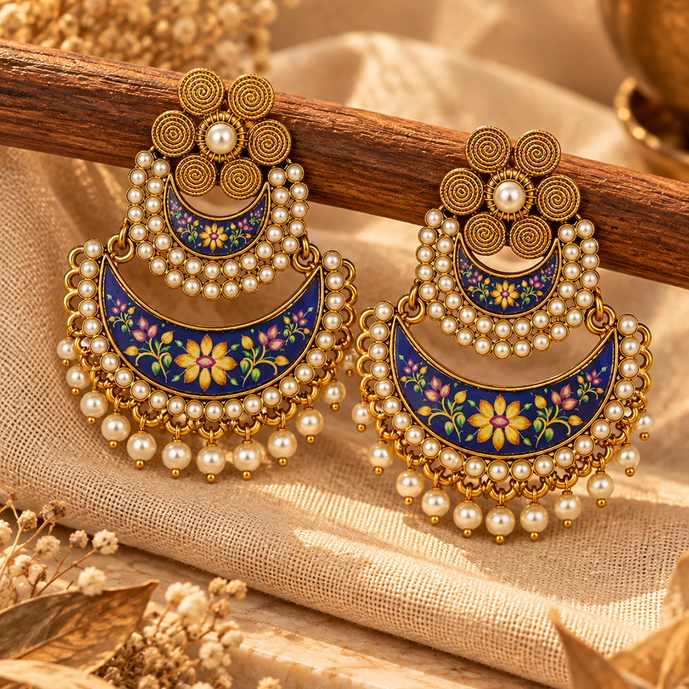 The99Jewel Elegant Kundan Stone Dangler Earrings with Pearl Drops | Traditional Indian Jewellery