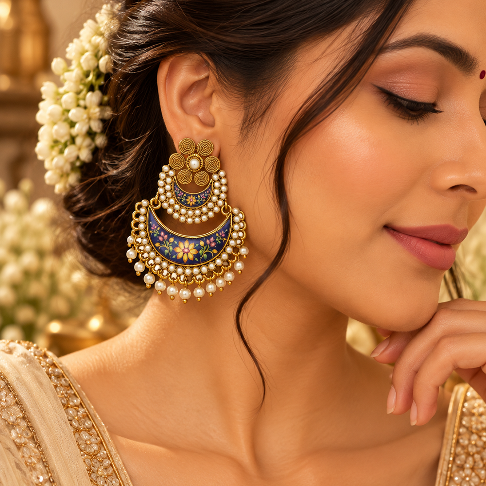 The99Jewel Elegant Kundan Stone Dangler Earrings with Pearl Drops | Traditional Indian Jewellery