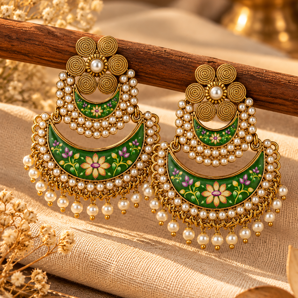 The99Jewel Elegant Kundan Stone Dangler Earrings with Pearl Drops | Traditional Indian Jewellery