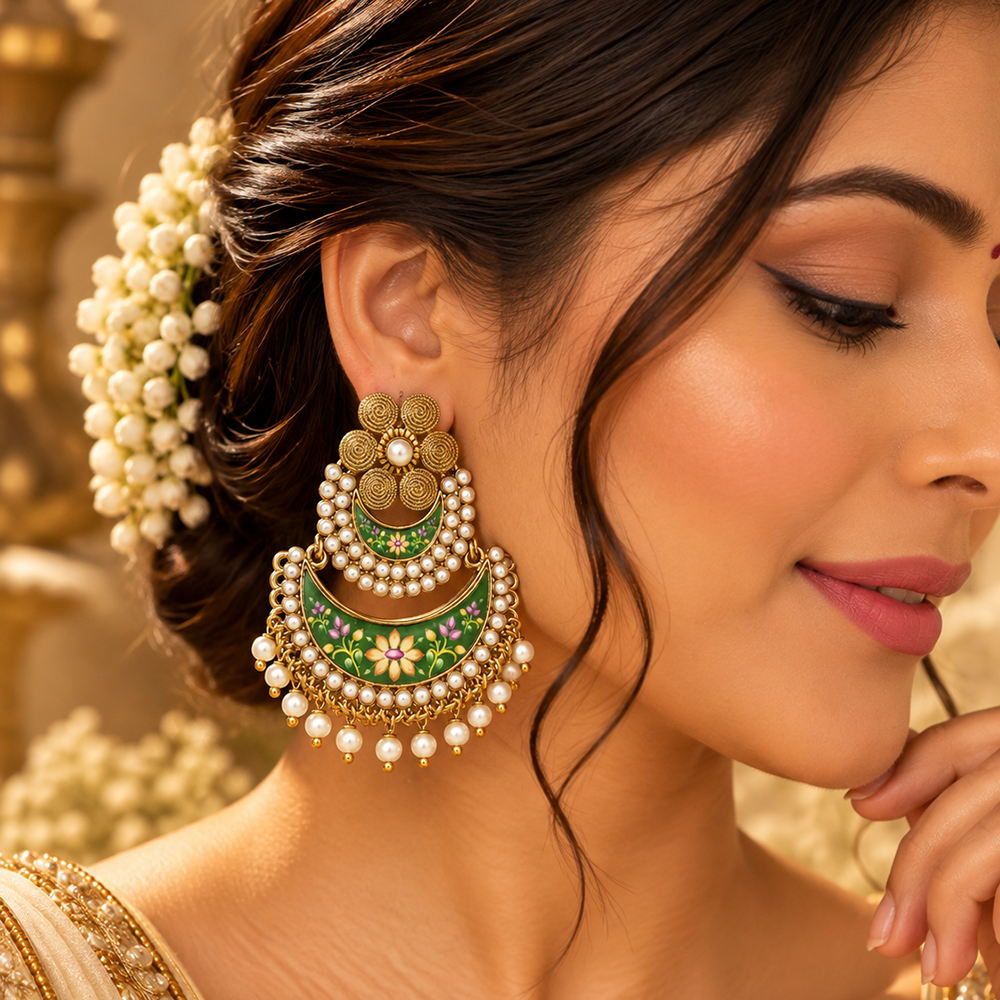 The99Jewel Elegant Kundan Stone Dangler Earrings with Pearl Drops | Traditional Indian Jewellery