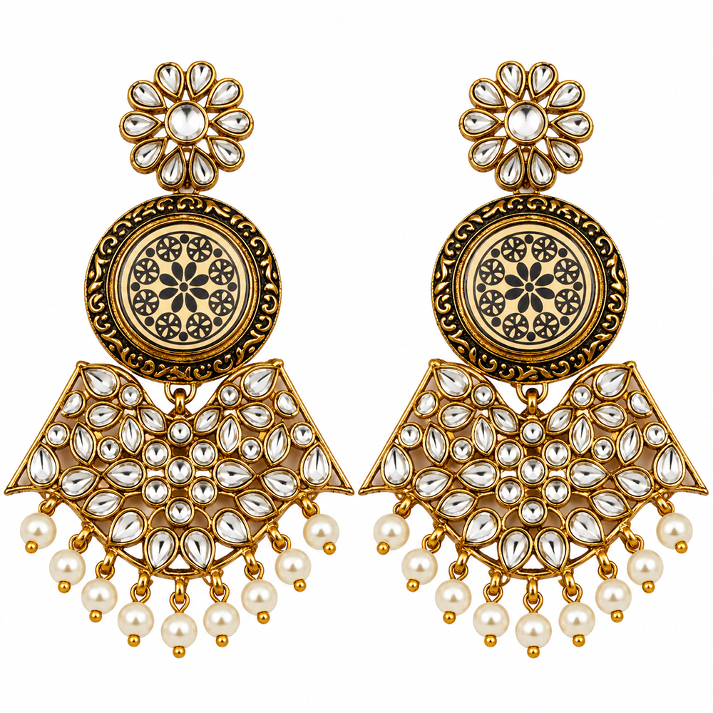 The99Jewel Elegant Kundan Stone Dangler Earrings with Pearl Drops | Traditional Indian Jewellery