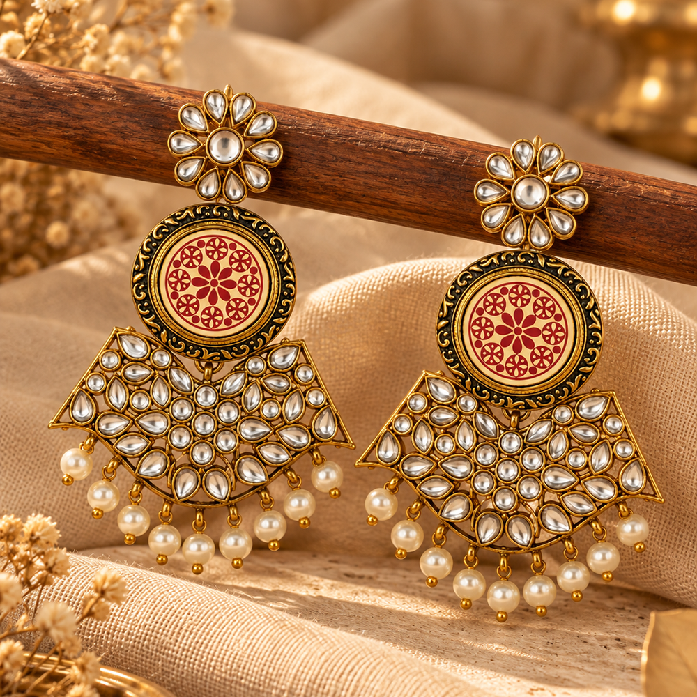 The99Jewel Elegant Kundan Stone Dangler Earrings with Pearl Drops | Traditional Indian Jewellery