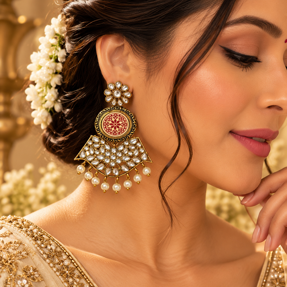 The99Jewel Elegant Kundan Stone Dangler Earrings with Pearl Drops | Traditional Indian Jewellery