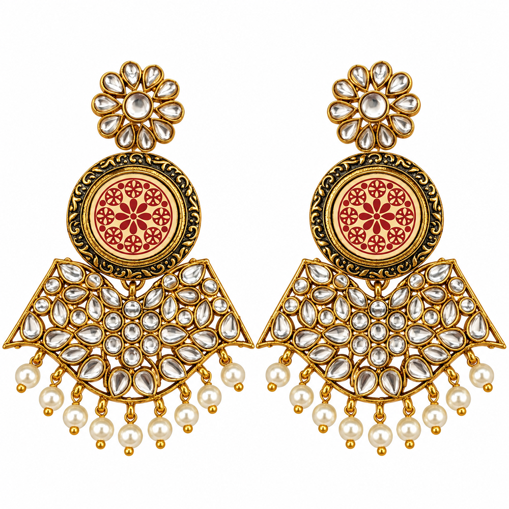 The99Jewel Elegant Kundan Stone Dangler Earrings with Pearl Drops | Traditional Indian Jewellery