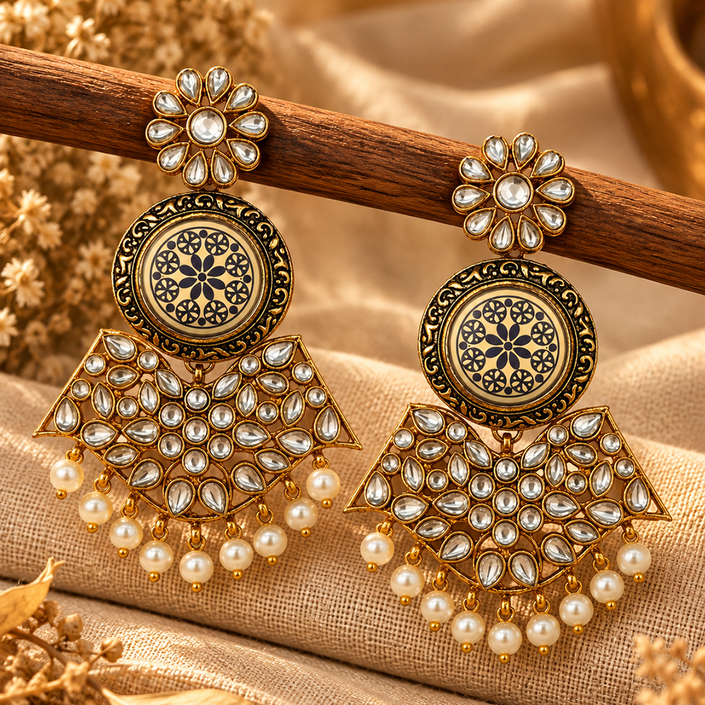 The99Jewel Elegant Kundan Stone Dangler Earrings with Pearl Drops | Traditional Indian Jewellery