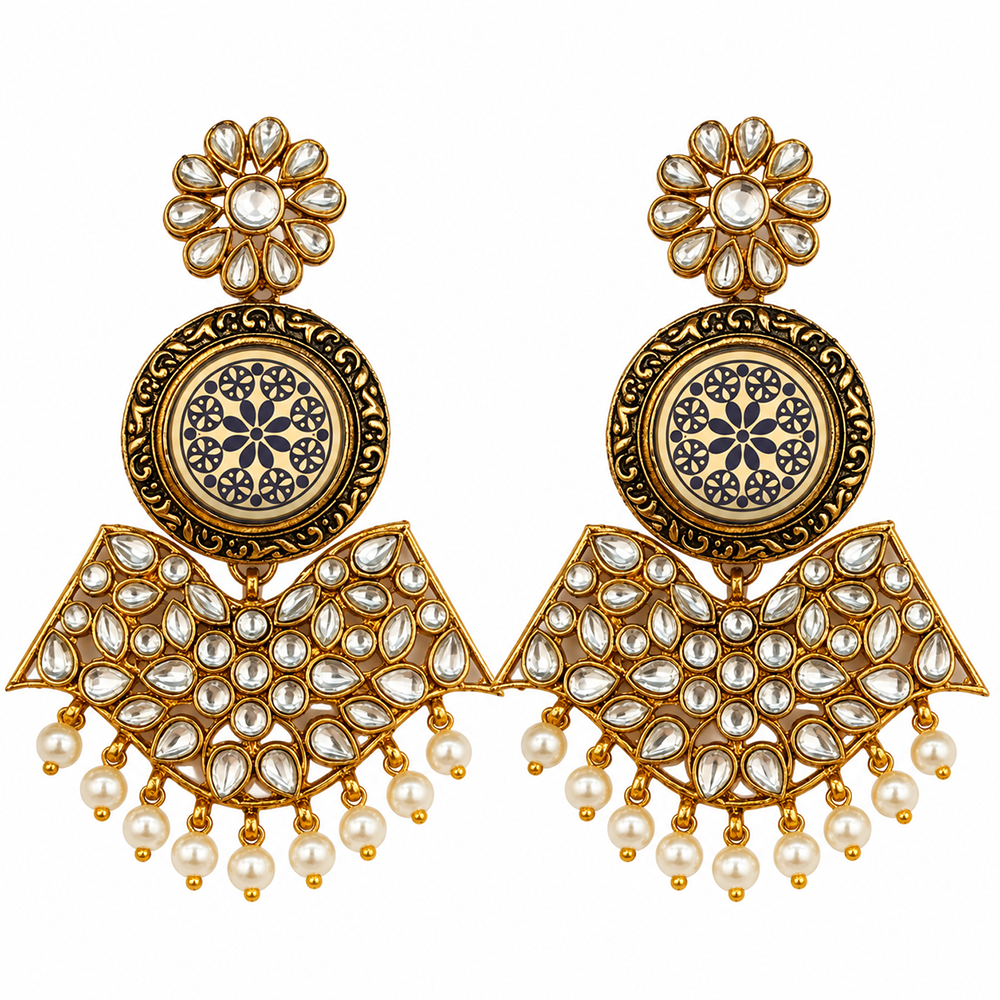 The99Jewel Elegant Kundan Stone Dangler Earrings with Pearl Drops | Traditional Indian Jewellery
