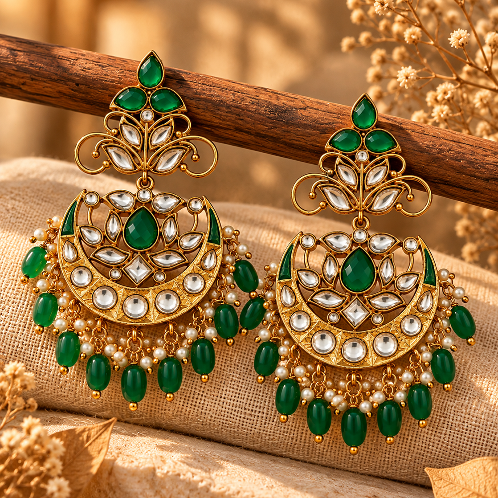 The99Jewel Elegant Kundan Stone Dangler Earrings with Pearl Drops | Traditional Indian Jewellery