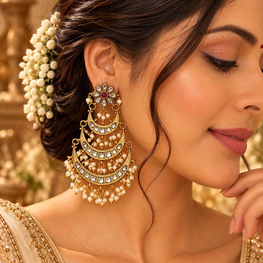 The99Jewel Elegant Kundan Stone Dangler Earrings with Pearl Drops | Traditional Indian Jewellery