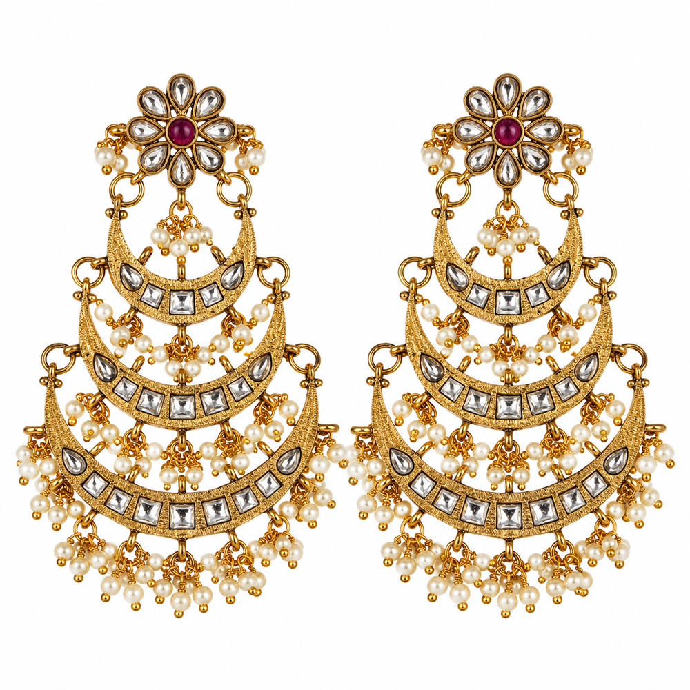 The99Jewel Elegant Kundan Stone Dangler Earrings with Pearl Drops | Traditional Indian Jewellery