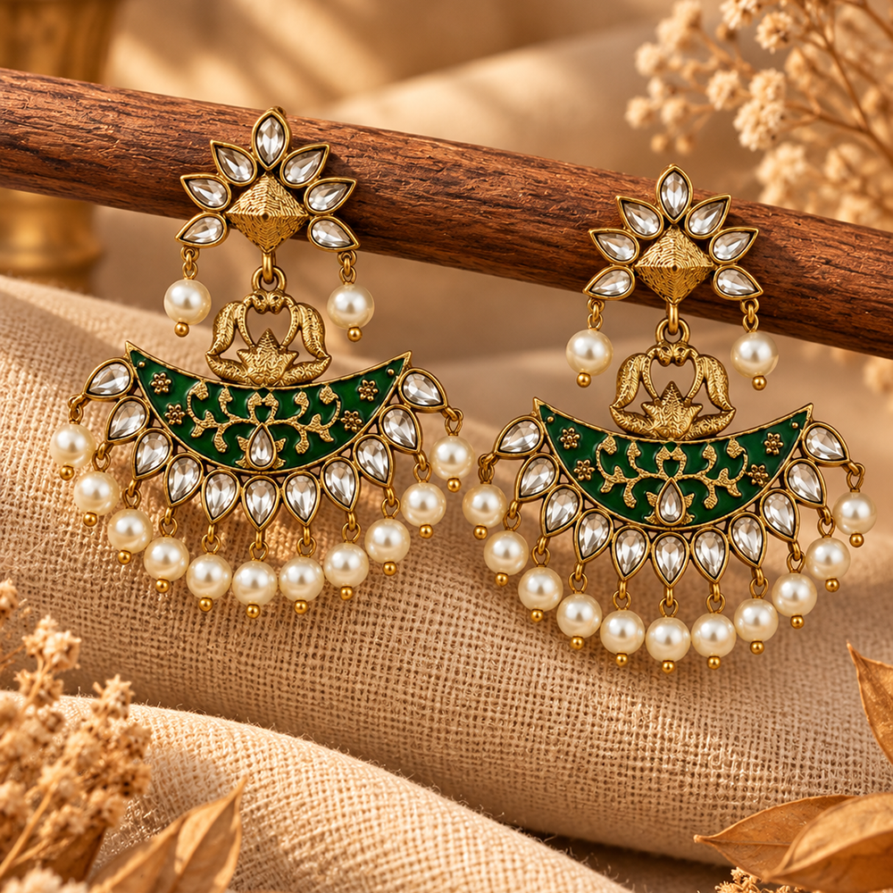 The99Jewel Elegant Kundan Stone Dangler Earrings with Pearl Drops | Traditional Indian Jewellery